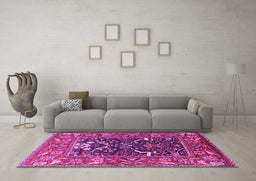 Machine Washable Oriental Pink Industrial Rug in a Living Room, wshurb1791pnk