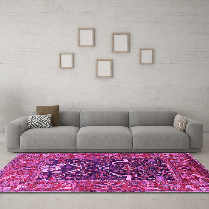 Machine Washable Oriental Pink Industrial Rug in a Living Room, wshurb1791pnk
