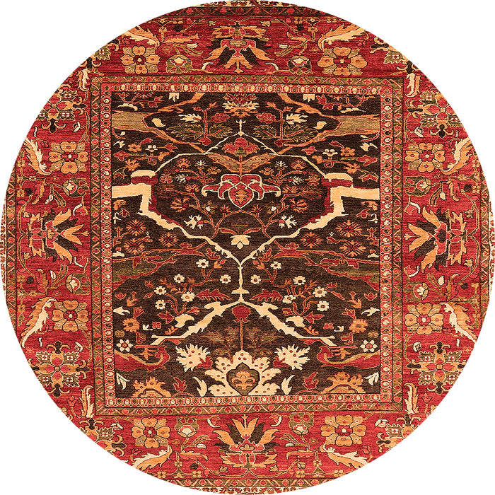 Round Machine Washable Oriental Orange Industrial Area Rugs, wshurb1791org