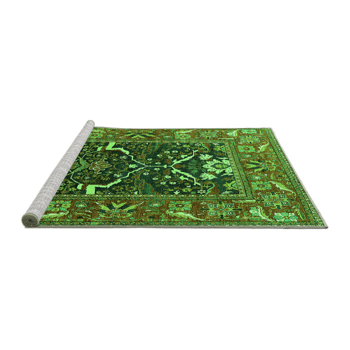 Sideview of Machine Washable Oriental Green Industrial Area Rugs, wshurb1791grn