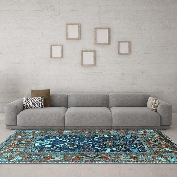 Machine Washable Oriental Light Blue Industrial Rug in a Living Room, wshurb1791lblu