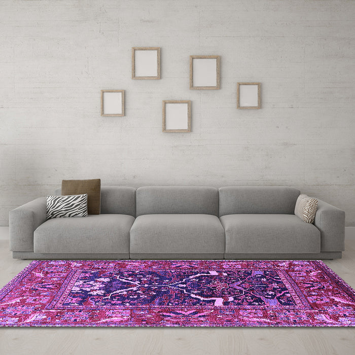 Machine Washable Oriental Purple Industrial Area Rugs in a Living Room, wshurb1791pur