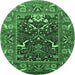 Round Oriental Emerald Green Industrial Rug, urb1791emgrn