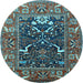 Round Oriental Light Blue Industrial Rug, urb1791lblu