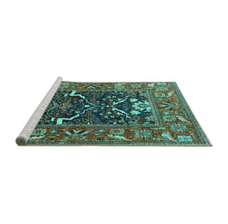 Sideview of Machine Washable Oriental Turquoise Industrial Area Rugs, wshurb1791turq