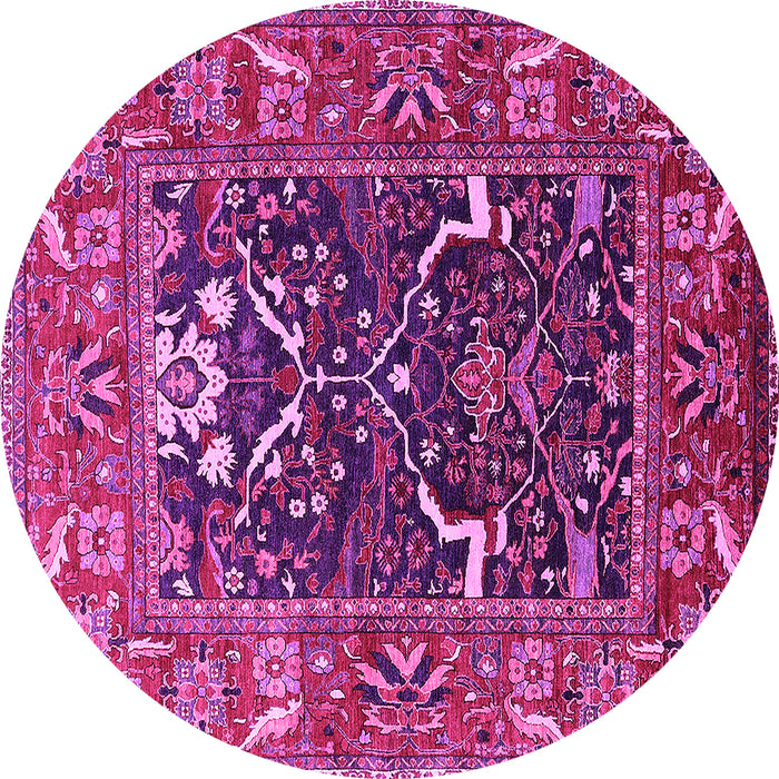 Round Machine Washable Oriental Pink Industrial Rug, wshurb1791pnk