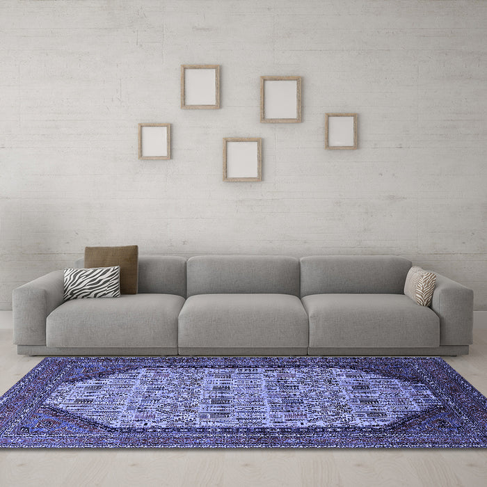 Machine Washable Oriental Blue Industrial Rug in a Living Room, wshurb1792blu