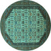 Round Oriental Turquoise Industrial Rug, urb1792turq