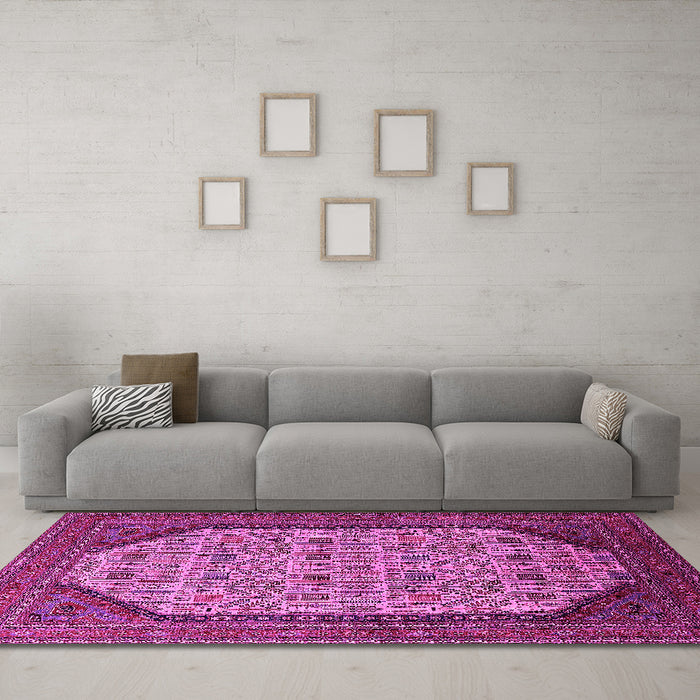Machine Washable Oriental Pink Industrial Rug in a Living Room, wshurb1792pnk