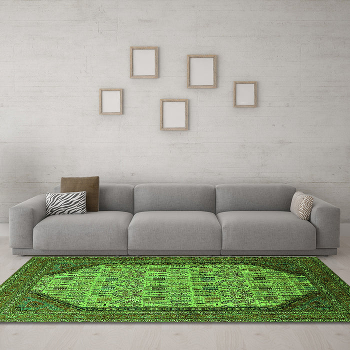Machine Washable Oriental Green Industrial Area Rugs in a Living Room,, wshurb1792grn