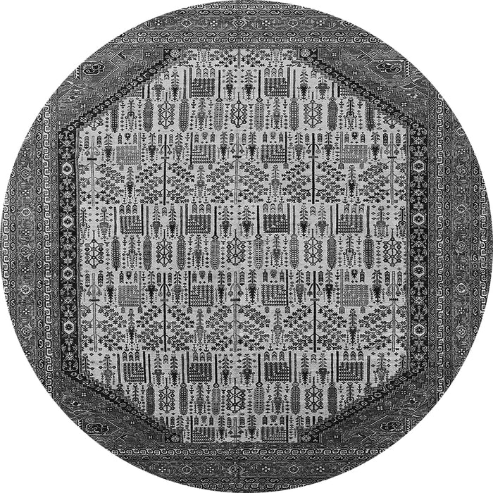 Round Oriental Gray Industrial Rug, urb1792gry
