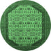 Round Machine Washable Oriental Emerald Green Industrial Area Rugs, wshurb1792emgrn