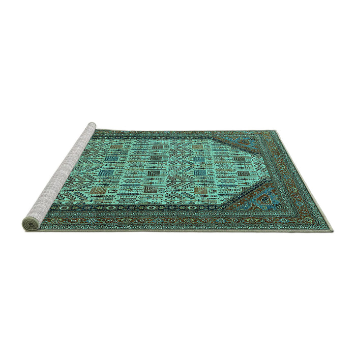 Sideview of Machine Washable Oriental Turquoise Industrial Area Rugs, wshurb1792turq