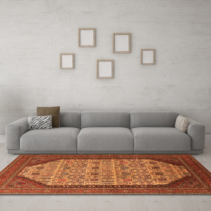 Machine Washable Oriental Orange Industrial Area Rugs in a Living Room, wshurb1792org