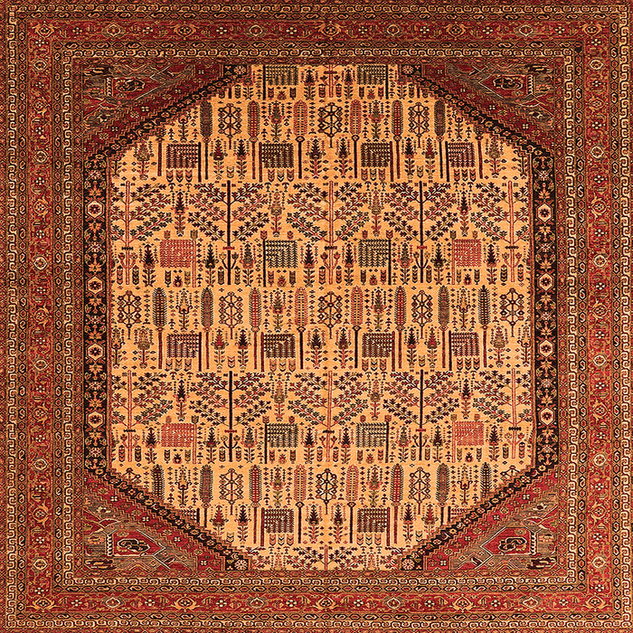 Square Machine Washable Oriental Orange Industrial Area Rugs, wshurb1792org