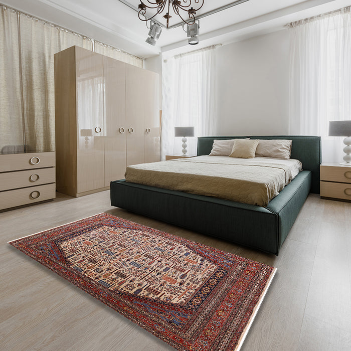 Machine Washable Industrial Modern Camel Brown Rug in a Bedroom, wshurb1792