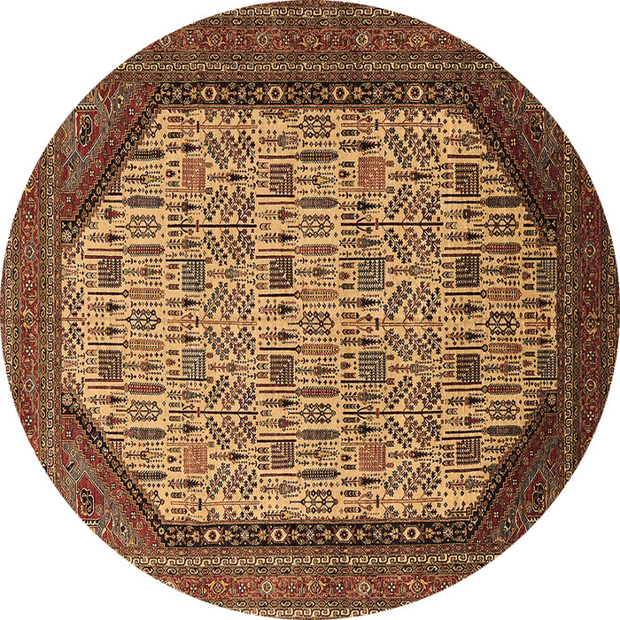 Round Machine Washable Oriental Brown Industrial Rug, wshurb1792brn