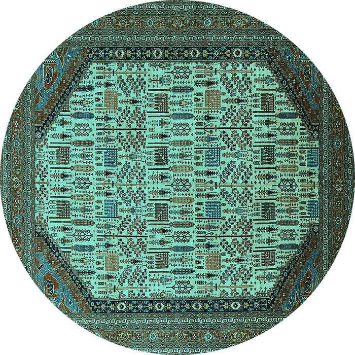 Round Machine Washable Oriental Turquoise Industrial Area Rugs, wshurb1792turq