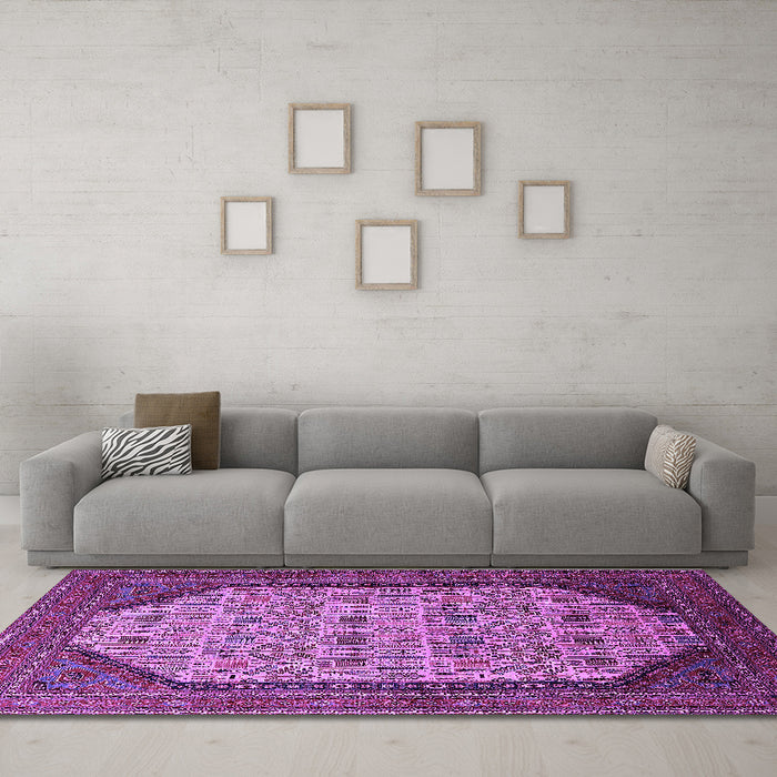 Machine Washable Oriental Purple Industrial Area Rugs in a Living Room, wshurb1792pur