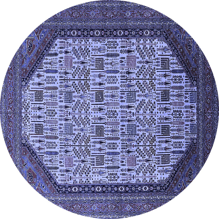 Round Machine Washable Oriental Blue Industrial Rug, wshurb1792blu