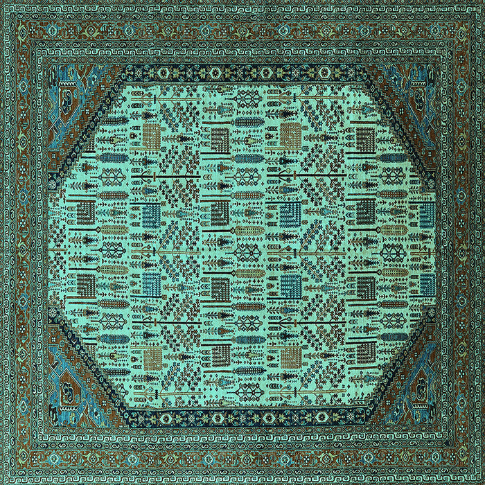 Square Oriental Turquoise Industrial Rug, urb1792turq