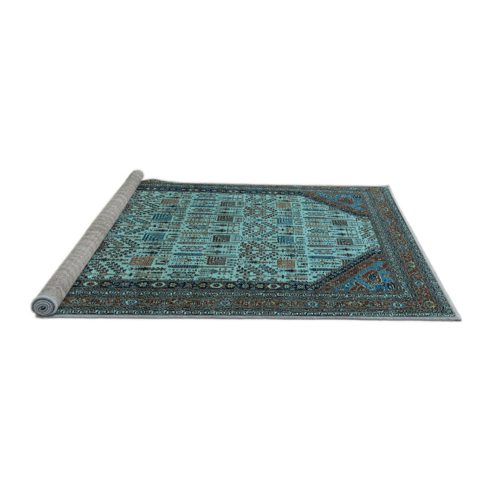 Sideview of Machine Washable Oriental Light Blue Industrial Rug, wshurb1792lblu