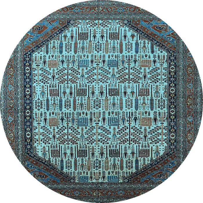 Round Machine Washable Oriental Light Blue Industrial Rug, wshurb1792lblu