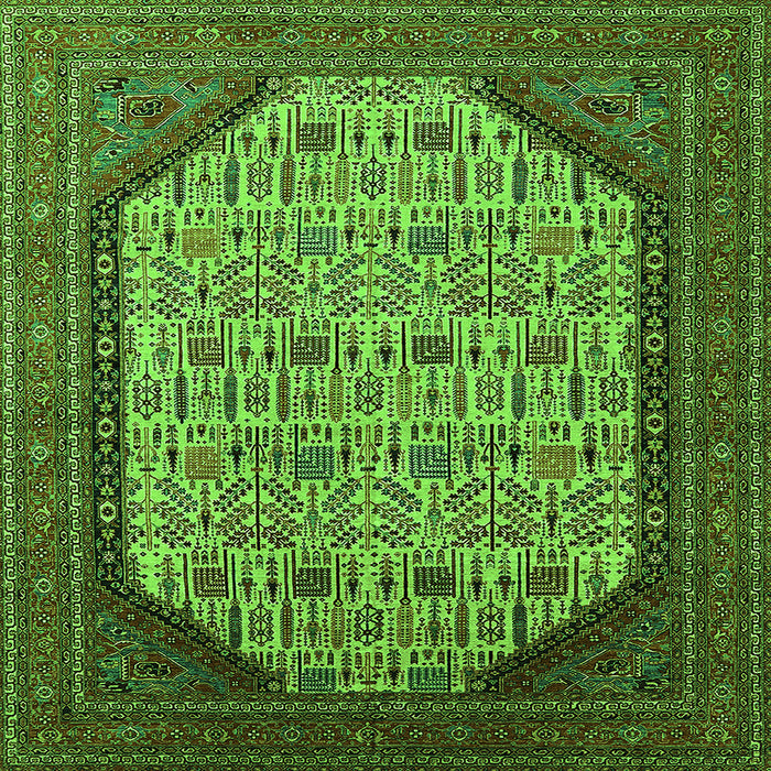 Square Oriental Green Industrial Rug, urb1792grn