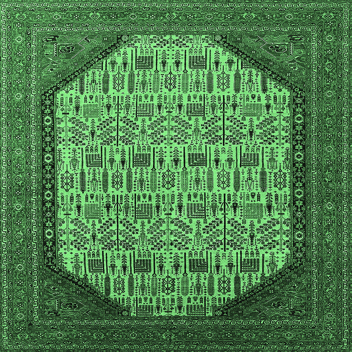 Square Machine Washable Oriental Emerald Green Industrial Area Rugs, wshurb1792emgrn