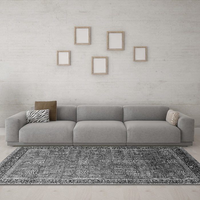 Machine Washable Oriental Gray Industrial Rug in a Living Room,, wshurb1793gry
