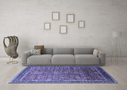 Machine Washable Oriental Blue Industrial Rug in a Living Room, wshurb1793blu