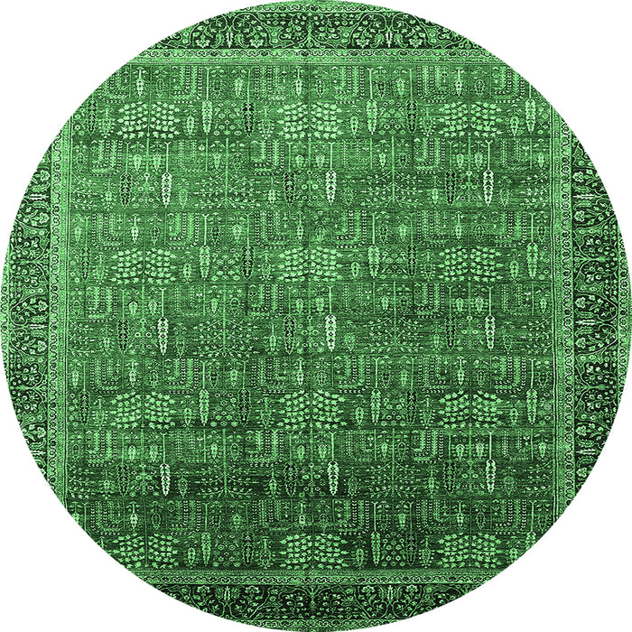 Round Oriental Emerald Green Industrial Rug, urb1793emgrn