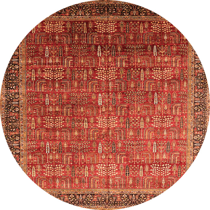 Round Machine Washable Oriental Orange Industrial Area Rugs, wshurb1793org