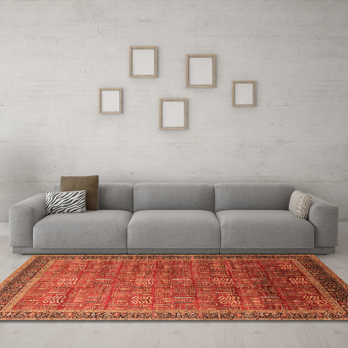 Machine Washable Oriental Orange Industrial Area Rugs in a Living Room, wshurb1793org