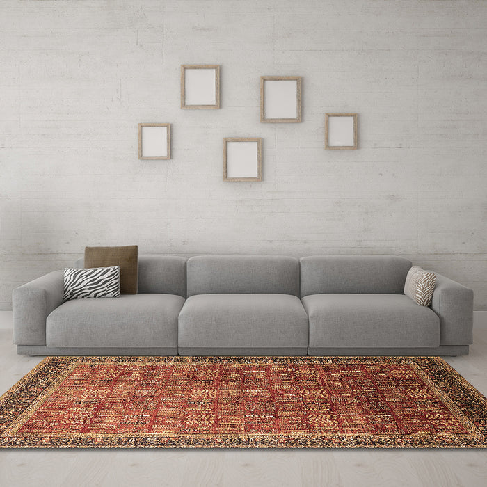 Machine Washable Oriental Brown Industrial Rug in a Living Room,, wshurb1793brn