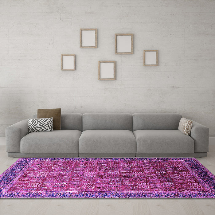 Machine Washable Oriental Purple Industrial Area Rugs in a Living Room, wshurb1793pur