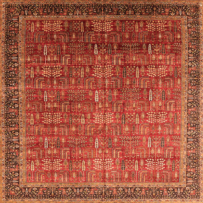 Square Machine Washable Oriental Orange Industrial Area Rugs, wshurb1793org