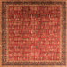 Square Machine Washable Oriental Orange Industrial Area Rugs, wshurb1793org