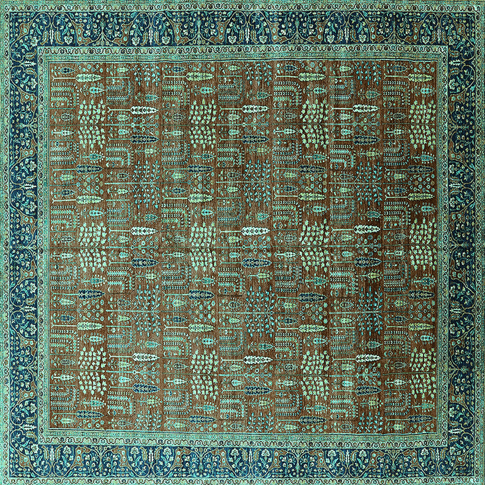 Square Machine Washable Oriental Turquoise Industrial Area Rugs, wshurb1793turq