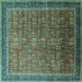 Square Machine Washable Oriental Turquoise Industrial Area Rugs, wshurb1793turq