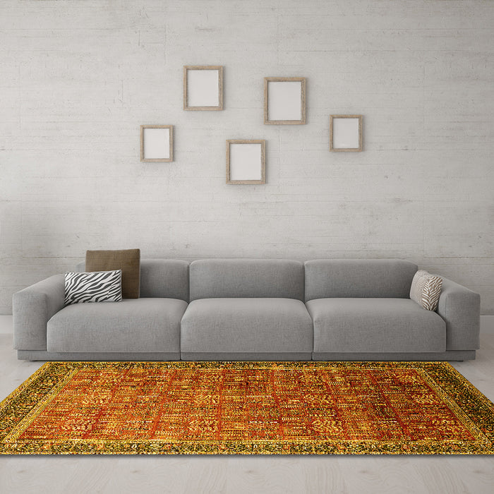Machine Washable Oriental Yellow Industrial Rug in a Living Room, wshurb1793yw