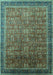 Machine Washable Oriental Turquoise Industrial Area Rugs, wshurb1793turq