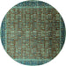 Round Oriental Turquoise Industrial Rug, urb1793turq