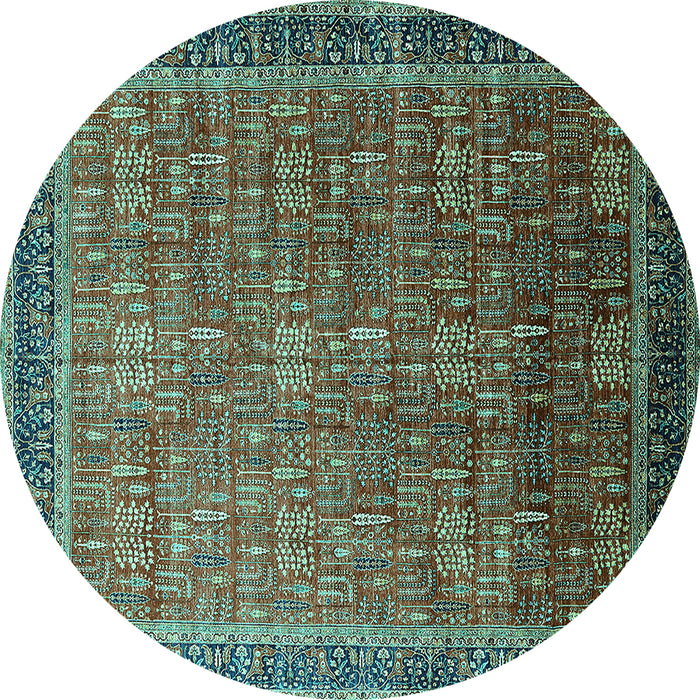 Round Machine Washable Oriental Turquoise Industrial Area Rugs, wshurb1793turq