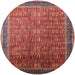 Round Mid-Century Modern Red Oriental Rug, urb1793