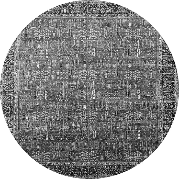 Round Machine Washable Oriental Gray Industrial Rug, wshurb1793gry