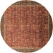 Round Machine Washable Oriental Brown Industrial Rug, wshurb1793brn