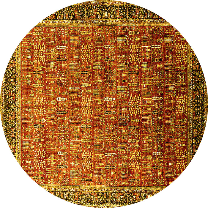 Round Machine Washable Oriental Yellow Industrial Rug, wshurb1793yw