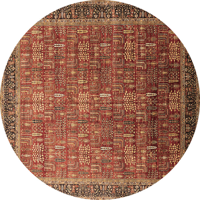 Round Oriental Brown Industrial Rug, urb1793brn