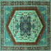 Square Oriental Turquoise Industrial Rug, urb1794turq